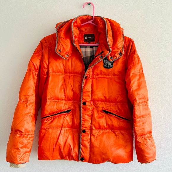 Happy Kids White Goose Down Puffer Jacket Women's Size M Orange Red Size M - Picture 1 of 10